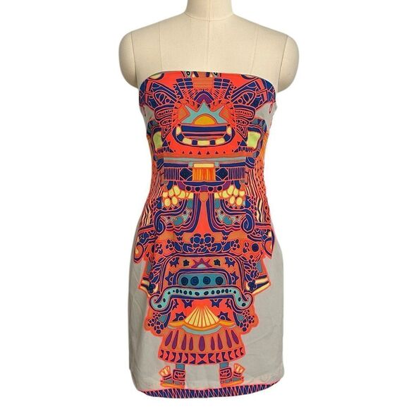 Mara Hoffman Neon Aztec Strapless Mini Cocktail Dress | Size 6 - Picture 2 of 10